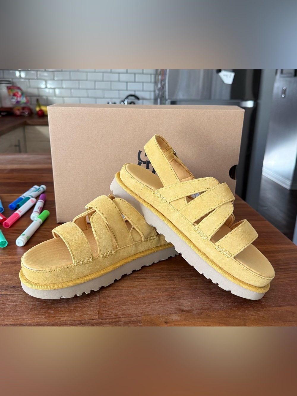 UGG Yellow Suede Platform Strappy Sandals - Women